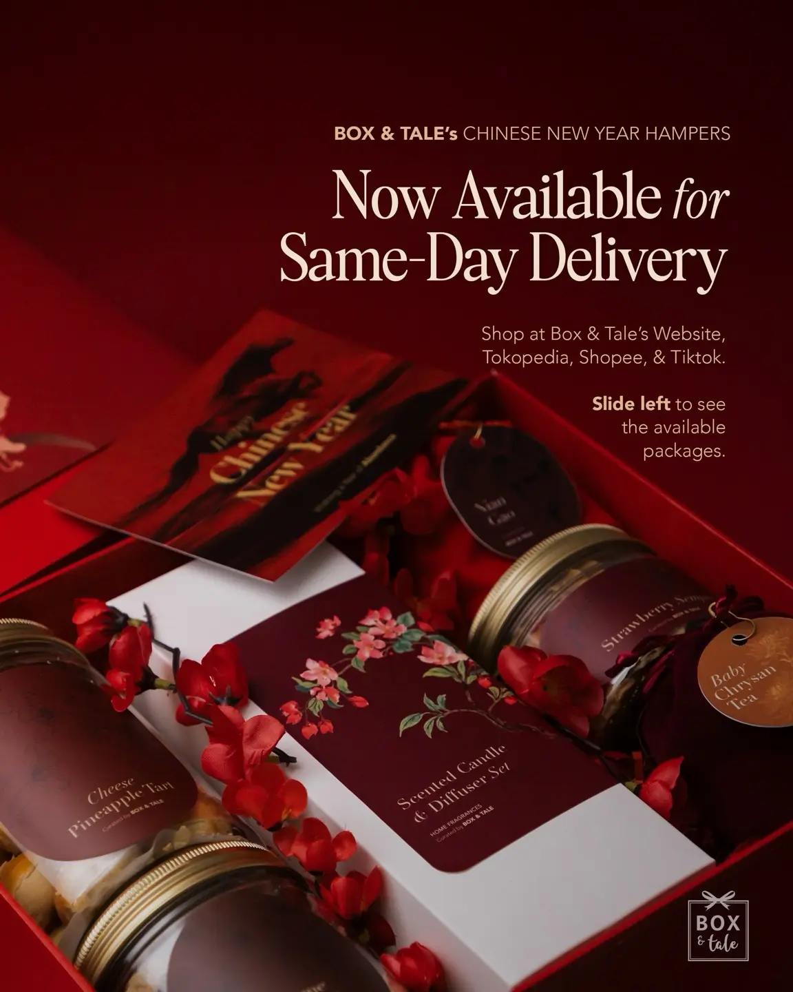 Pesan sebelum jam 14.00 WIB, Box & Tale akan mengirim CNY hampers kalian hari itu juga, setiap Senin-Sabtu ✨✨✨

Masih tersedia limited Hampers Imlek yang available, SWIPE LEFT <<<

Tersedia di Box & Tale’s Website, Shopee, Tokopedia, dan Tiktok, DM for more info!

#boxandtale #cnyhampers #cny2026 #hampersimlek #hampersjakarta