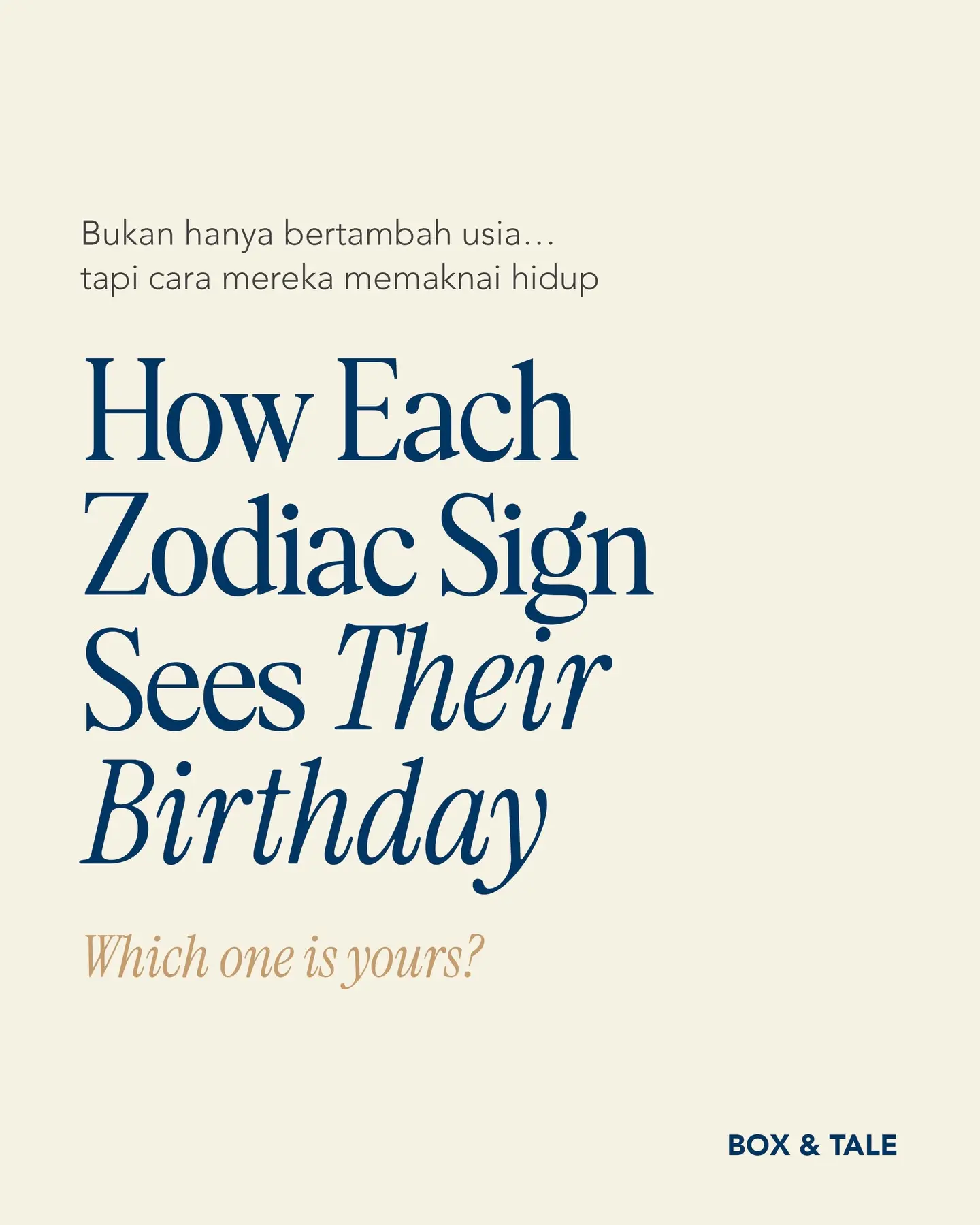Kalo ulang tahun kamu lebih ke excited atau malah jadi overthinking? 🧐

Ulang tahun yang sama, cara memaknainya beda-beda. Kamu yang mana? 👀

Apapun itu, Box & Tale hadir untuk merayakan bersama kalian melalui custom birthday gifts yang bisa dikirim ke orang tersayang di seluruh Indonesia. Link in bio! 👆🏻

#boxandtale #birthday #zodiac