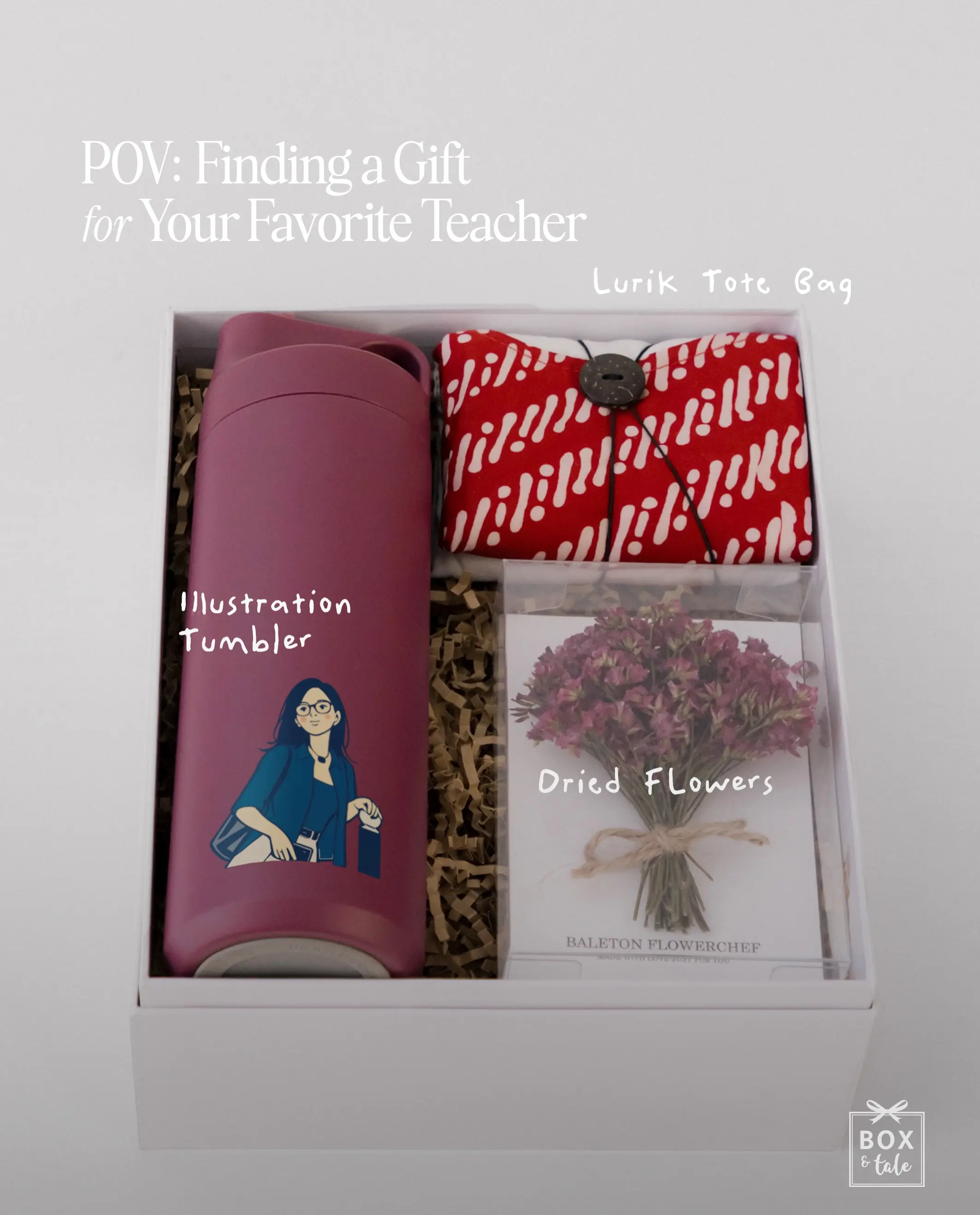 Since it’s graduation season dan ternyata banyak juga yang cari hadiah untuk diberikan ke teachers di sekolah, here are some gift ideas for them! 👀

P.s Bisa dicustom ya, DM for more info! ☝🏻

#boxandtale #giftideas #customgiftbox #hampersjakarta