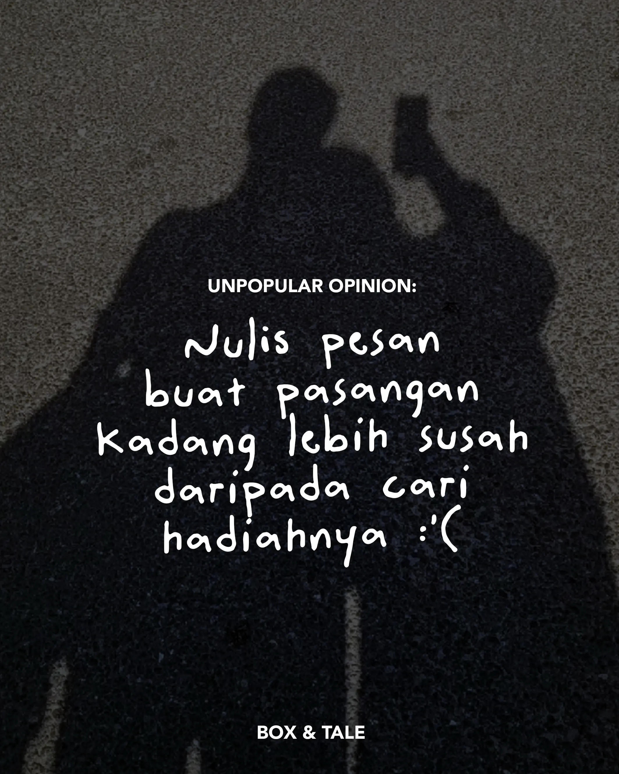 Sometimes the hardest part of giving a gift isn’t choosing the gift… it’s knowing what to write on the card 😭

Tapi nggak perlu terlalu mikirin harus terdengar sempurna. Just say what you really feel. 🤍

P.S. kalau kamu punya banyak hal yang mau disampaikan tapi bingung merangkainya jadi kata-kata…

That’s something we can help you with too 🫶

#boxandtale