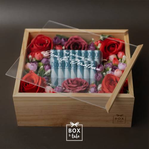 Custom Gift Hampers - Box & Tale - Premade Wood Box - Money Flower Box 50S (15 Lembar)